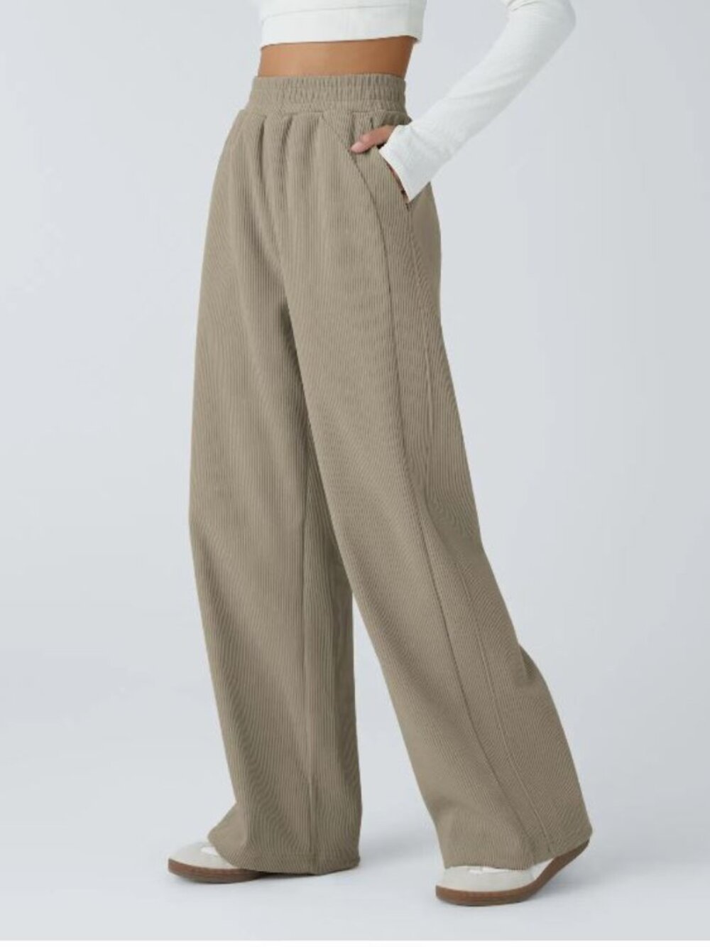 NWT Halara High Waisted Corduroy Straight Leg Baggy Pants Crockery Size L Petite